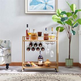 img 3 attached to 🍷 JBBCN Bar Cart for Home: Wine Rack, Glass Holder, and Storage Cart on Wheels - Wooden and Metal Material with Elegantly Golden Finish (28.43" L x 12.68" W x 35.7" H)