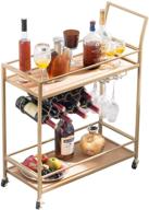 🍷 jbbcn bar cart for home: wine rack, glass holder, and storage cart on wheels - wooden and metal material with elegantly golden finish (28.43" l x 12.68" w x 35.7" h) logo