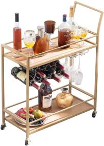 img 4 attached to 🍷 JBBCN Bar Cart for Home: Wine Rack, Glass Holder, and Storage Cart on Wheels - Wooden and Metal Material with Elegantly Golden Finish (28.43" L x 12.68" W x 35.7" H)