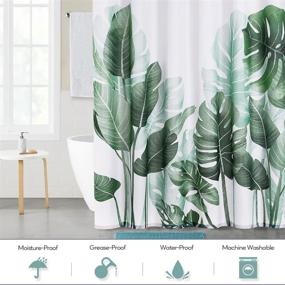 img 2 attached to Transform Your Bathroom with KGEORGE Tropical Leaves Shower Curtain - White Background, 72x72 inches - Includes Hooks!