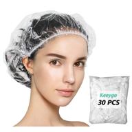 🚿 keeygo 30pcs thicker waterproof disposable shower caps - plastic hair head cover for women men, ideal for spa salon shower, travel, and spray tanning (44cm) logo