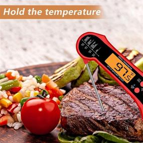 img 2 attached to Waterproof Digital Instant Read Meat Thermometer: Foldable Dual Probe for Kitchen, Cooking Food, BBQ, and Grill with Backlight, Calibration Function, and Instructions - Red