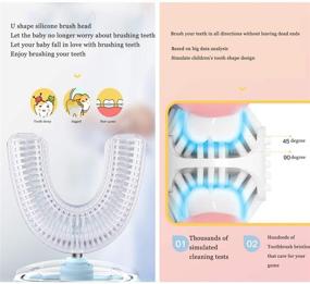 img 3 attached to 🦷 Синяя детская электрическая зубная щетка - водонепроницаемая U-образная шесть режимов очистки для чувствительного ухода за полостью рта, автоматическая ультразвуковая зубная щетка с двумя насадками