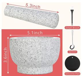 img 3 attached to 🌿 Tianman Unpolished Granite Mortar and Pestle Set - 5.1Inch(13cm) with 1.8 Cup Capacity for Herbs, Pesto, Pastes, Seasonings Grinding. Includes Guacamole Molcajete Bowl, Spice Grinder, Spoon, Brush, Non-Slip Mats