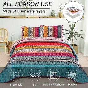 img 2 attached to 🛏️ Boho Quilt Set Queen: Reversible Retro Bohemian Bedspread, Soft Lightweight Microfiber, 3-Piece Set (1 Quilt + 2 Pillowcases) - 90 x 90 inches, All Seasons Use
