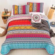 🛏️ boho quilt set queen: reversible retro bohemian bedspread, soft lightweight microfiber, 3-piece set (1 quilt + 2 pillowcases) - 90 x 90 inches, all seasons use logo