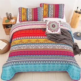 img 4 attached to 🛏️ Boho Quilt Set Queen: Reversible Retro Bohemian Bedspread, Soft Lightweight Microfiber, 3-Piece Set (1 Quilt + 2 Pillowcases) - 90 x 90 inches, All Seasons Use