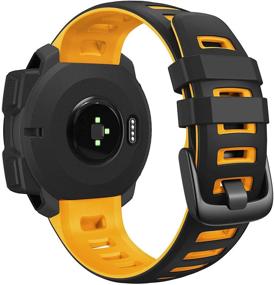 img 4 attached to ANCOOL Soft Silicone Sport Watch Band Replacement for Garmin Instinct Smartwatches - Black/Straw Yellow