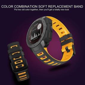 img 1 attached to ANCOOL Soft Silicone Sport Watch Band Replacement for Garmin Instinct Smartwatches - Black/Straw Yellow