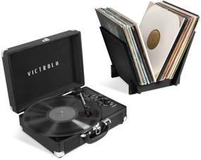 img 4 attached to 🎵 Переносная двойная Bluetooth Victrola VSC-400SBV-SDF-BLK Journey+ Bundle: Проигрыватель с подставкой для пластинок (Черный)