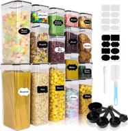 🍱 16pcs bpa free plastic food storage containers set with airtight lids - perfect for organizing cereal, flour, and kitchen pantry. includes 16 labels, marker, spoon set, and cleaning brush. логотип