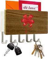 🔑 hivory mail & key holder for wall decorative - 5 key hooks - organize your keys with ease - wall mounted key organizer & racks - convenient mount for entryway, bathroom, living room, kitchen (silver oak) logo