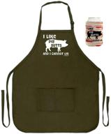 🐷 funny apron bundle for bacon bbq barbecue - "i like pig butts and i cannot lie" two pocket apron with can coolie logo