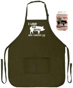 img 1 attached to 🐷 Funny Apron Bundle for Bacon BBQ Barbecue - "I Like Pig Butts and I Cannot Lie" Two Pocket Apron with Can Coolie