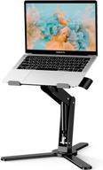🖥️ supmega laptop stand: ergonomic sit to stand laptop riser for desk, adjustable height (9"-22.7"), metal standing computer holder compatible with macbook, dell, and more (10-16" notebook) - black logo