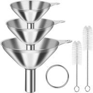 🍳 food grade stainless steel kitchen funnels set - ideal for filling bottles and handling essential oil, spices, and liquids - includes 3pcs funnels and 2pcs cleaning brushes logo