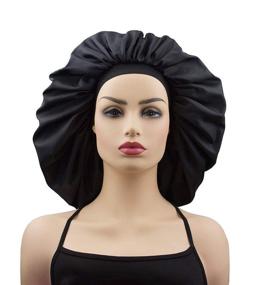 img 3 attached to 🌙 Dream Super Jumbo Night &amp; Day Cap - Black Satin, Elastic Band, Cotton Fabric, Extra Large Size Holds Hair in Place - Fits All