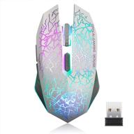 🖱️ wireless gaming mouse tenmos m2 - quiet rechargeable optical usb computer mice with 7 color led light, ergonomic design, 3 adjustable dpi - compatible with laptop/pc/notebook, 6 buttons (white) logo