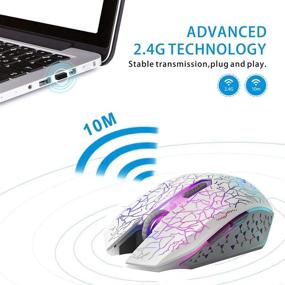 img 1 attached to 🖱️ Беспроводная игровая мышь TENMOS M2 - тихая перезаряжаемая оптическая USB компьютерная мышь с 7-ми цветным LED-подсветкой, эргономичным дизайном, 3 настраиваемыми DPI - совместима с ноутбуком/ПК/ноутбуком, 6 кнопок (белая)
