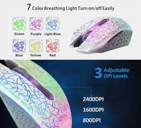 img 2 attached to 🖱️ Wireless Gaming Mouse TENMOS M2 - Quiet Rechargeable Optical USB Computer Mice with 7 Color LED Light, Ergonomic Design, 3 Adjustable DPI - Compatible with Laptop/PC/Notebook, 6 Buttons (White)