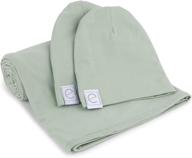 👶 ely's & co. cotton knit jersey swaddle blanket and 2 beanie baby hats gift set: large receiving blanket in sage logo