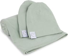img 4 attached to 👶 Ely's & Co. Cotton Knit Jersey Swaddle Blanket and 2 Beanie Baby Hats Gift Set: Large Receiving Blanket in Sage