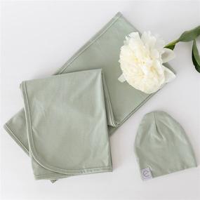 img 2 attached to 👶 Ely's & Co. Cotton Knit Jersey Swaddle Blanket and 2 Beanie Baby Hats Gift Set: Large Receiving Blanket in Sage