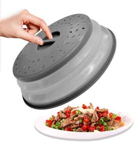 img 2 attached to 🍽️ OUZIFISH 10.5 inch Collapsible Microwave Plate Cover - BPA Free, Easy Grip, Microwave Plate Guard Lid With Steam Vent & Colander Strainer for Fruit (Grey)