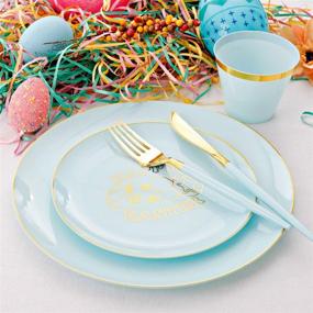 img 1 attached to Liacere 175PCS Mint Green Plastic Plates - Gold Plastic Silverware Set with Green Handle including 50 Plates, 25 Spoons, 25 Forks, 25 Knives, 25 Cups, 25 Napkins for Easter Party