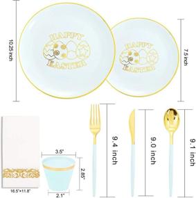 img 3 attached to Liacere 175PCS Mint Green Plastic Plates - Gold Plastic Silverware Set with Green Handle including 50 Plates, 25 Spoons, 25 Forks, 25 Knives, 25 Cups, 25 Napkins for Easter Party