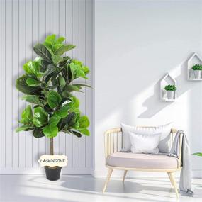 img 2 attached to 🌿 Enhance Your Space with 4ft Artificial Fiddle Leaf Fig Tree - Realistic Fake Tree for Home, Office, and Bathroom Corner Decor (2PCS)