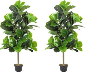 img 4 attached to 🌿 Enhance Your Space with 4ft Artificial Fiddle Leaf Fig Tree - Realistic Fake Tree for Home, Office, and Bathroom Corner Decor (2PCS)