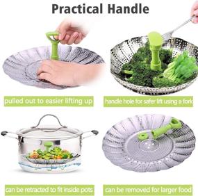 img 1 attached to 🥦 Flexible Stainless Steel Steamer Basket for Effortless Vegetable, Fish, and Seafood Cooking - Fits 5.1" to 9" Pots