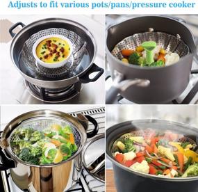 img 2 attached to 🥦 Flexible Stainless Steel Steamer Basket for Effortless Vegetable, Fish, and Seafood Cooking - Fits 5.1" to 9" Pots