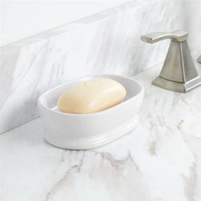 img 3 attached to 🧼 mDesign White Ceramic Soap Dish Tray - Stylish Bathroom & Kitchen Sink Organizer for Hand Soap, Pumice Bars, Sponges & Scrubbers