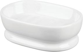 img 1 attached to 🧼 mDesign White Ceramic Soap Dish Tray - Stylish Bathroom & Kitchen Sink Organizer for Hand Soap, Pumice Bars, Sponges & Scrubbers