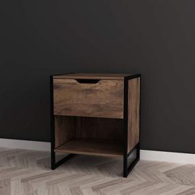 img 1 attached to 🌰 “Nutmeg Brown Finish Nightstand: Chic Black Frame with Drawer and Open Storage”