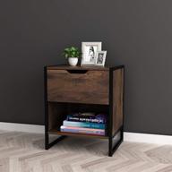 🌰 “nutmeg brown finish nightstand: chic black frame with drawer and open storage” логотип