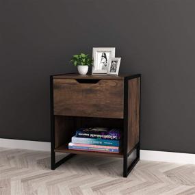 img 3 attached to 🌰 “Nutmeg Brown Finish Nightstand: Chic Black Frame with Drawer and Open Storage”