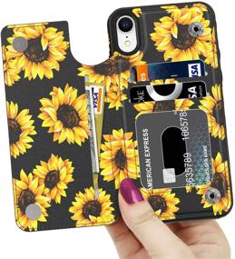 img 3 attached to LETO iPhone XR Case: Fashionable Flower Designs Leather Wallet Cover for Girls & Women, Flip Folio Case with Card Slots and Kickstand, Protective Phone Case for iPhone XR - Blooming Sunflowers