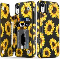 leto iphone xr case: fashionable flower designs leather wallet cover for girls & women, flip folio case with card slots and kickstand, protective phone case for iphone xr - blooming sunflowers logo