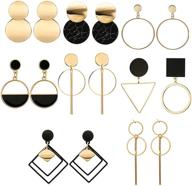 💎 stunning 8 pairs gold metal geometric dangle earrings with large square raised design for women logo