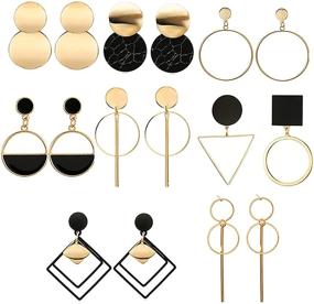 img 4 attached to 💎 Stunning 8 Pairs Gold Metal Geometric Dangle Earrings with Large Square Raised Design for Women