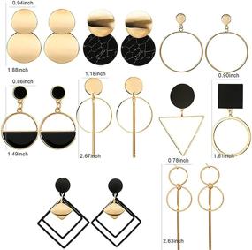 img 3 attached to 💎 Stunning 8 Pairs Gold Metal Geometric Dangle Earrings with Large Square Raised Design for Women