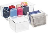 📦 mdesign clear plastic drawer organizer box - pack of 3 storage bins for bedroom closets; ideal for organizing leggings, socks, ties, shirts, and camisoles logo