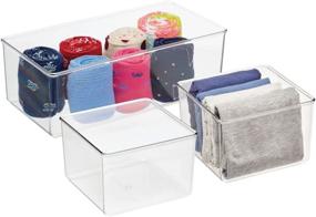 img 4 attached to 📦 mDesign Clear Plastic Drawer Organizer Box - Pack of 3 Storage Bins for Bedroom Closets; Ideal for Organizing Leggings, Socks, Ties, Shirts, and Camisoles