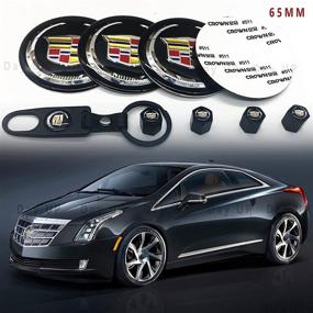 img 4 attached to 🏎️ Premium 65mm Cadillac Car Wheel Center Caps with Logo Decals - Includes Key Chain and Tire Valve Stem Caps (9PCS)