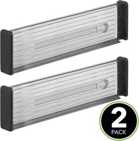 img 3 attached to 🗂️ mDesign Adjustable Drawer Organizer/Divider - Deep, Expandable with Foam Ends - Secure Hold, Locks in Place - Ideal for Kitchen Towels, Utensils, and Junk Drawers - 2 Pack - Smoke/Black