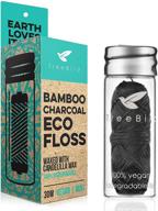 🌿 vegan bamboo charcoal dental floss - organic, biodegradable, naturally waxed with candelilla wax - refillable glass holder - 33yd eco-friendly zero waste oral care - mint flavored logo