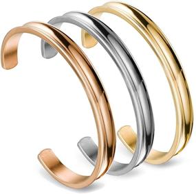 img 4 attached to 🔗 Stainless Steel Grooved Cuff Bangle Bracelet for Women and Girls by Zuo Bao